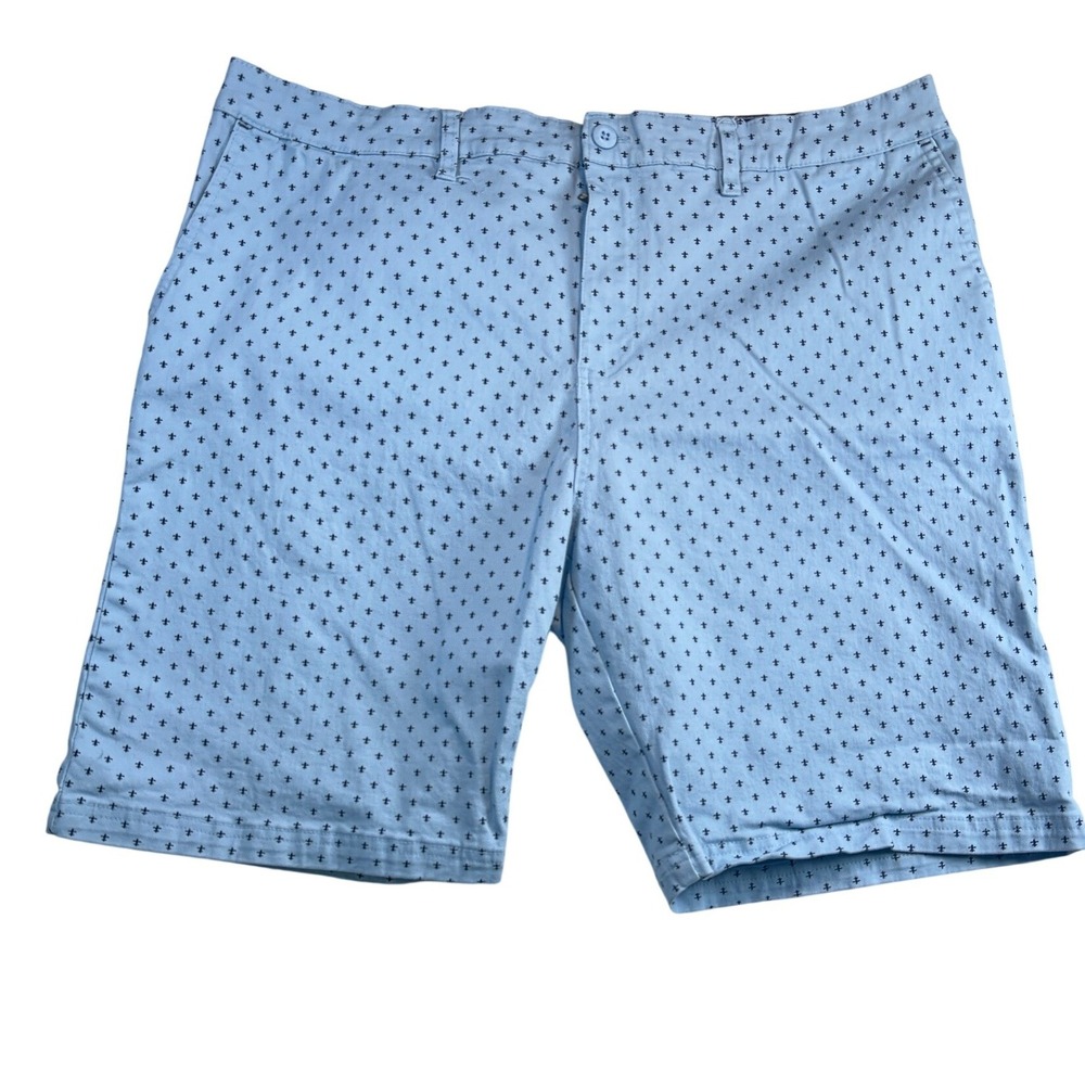 Rugby University Mens Light Blue Fleur de Lis Print Stretch Chino Shorts Size 40